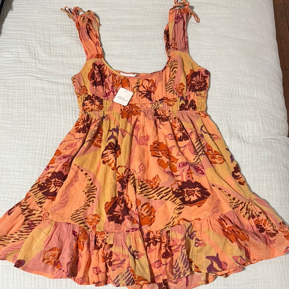 Free People Floral Sundress in Orange Pink and brown